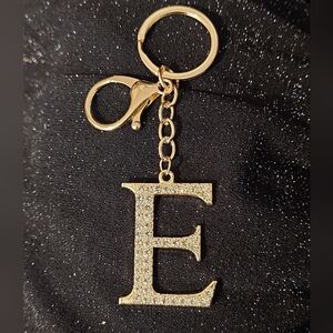 Gold Tone Allover Rhinestone Letter E Initial Bag Purse Charm Keychain N…